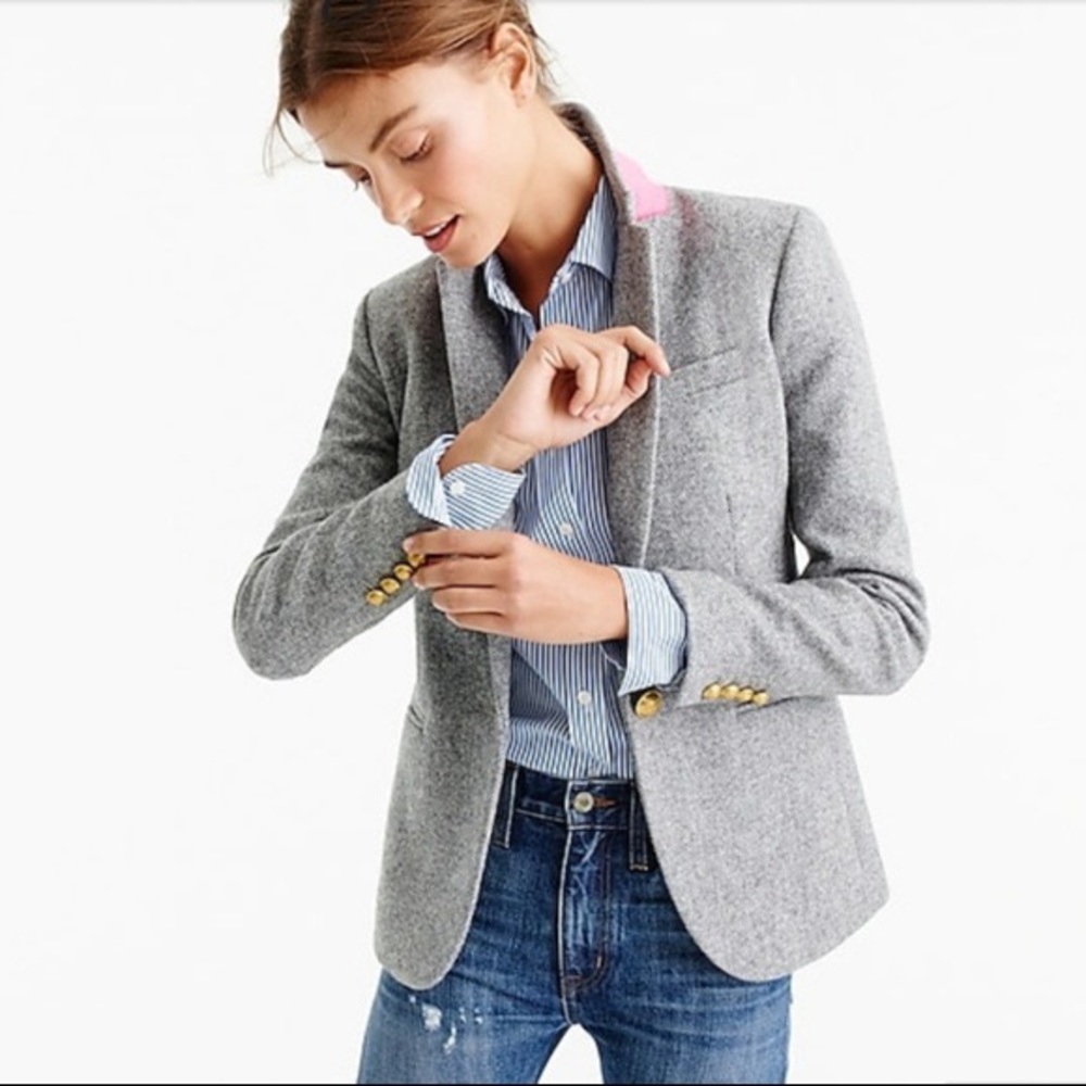 J. Crew Campbell Gray Wool Blazer with Pink Accents